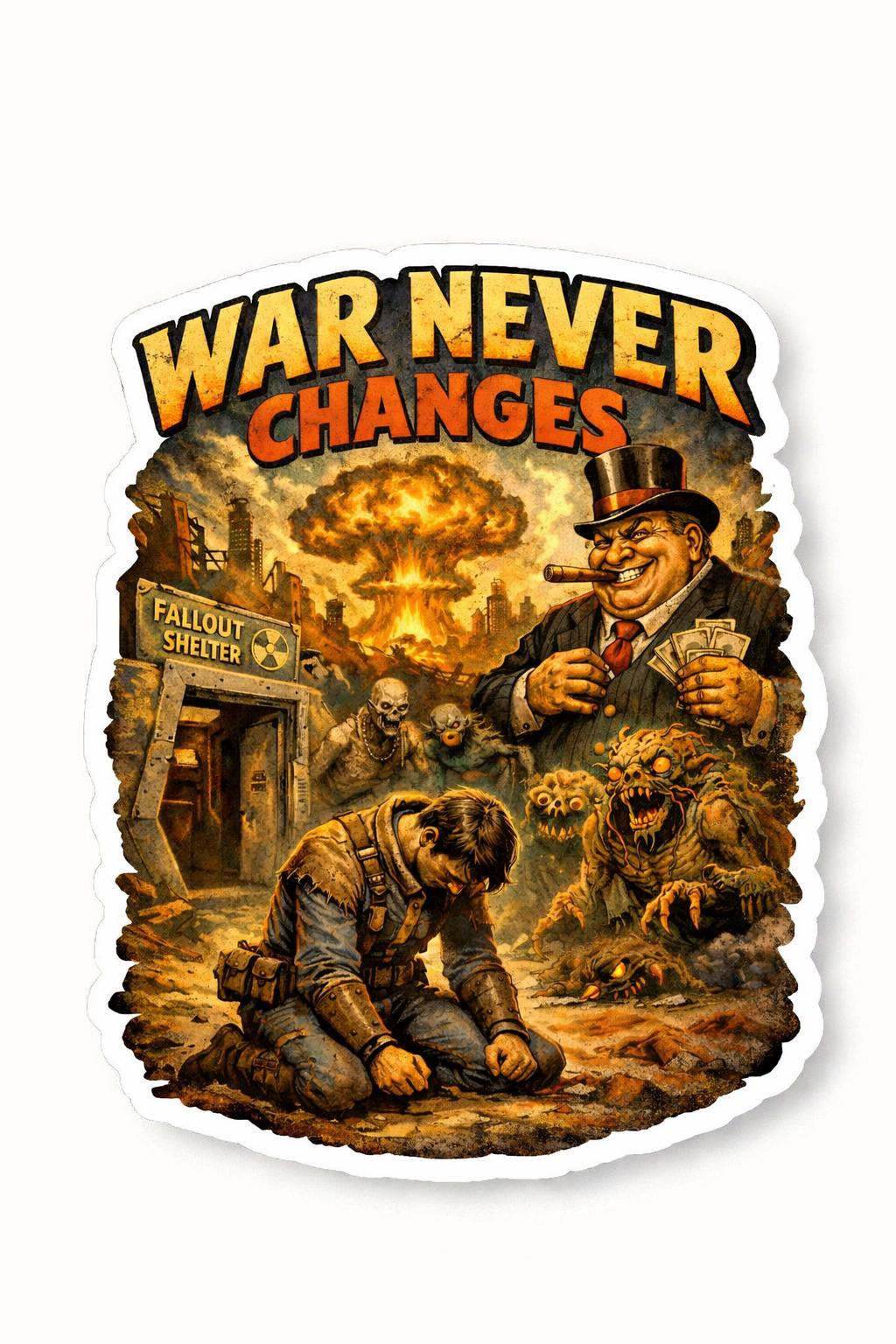 War Never Changes Sticker | Retro Post-Apocalyptic Vinyl Sticker | Apocalypse Laptop Decal | 50s Atomic Art | Gamer Aesthetic Sticker