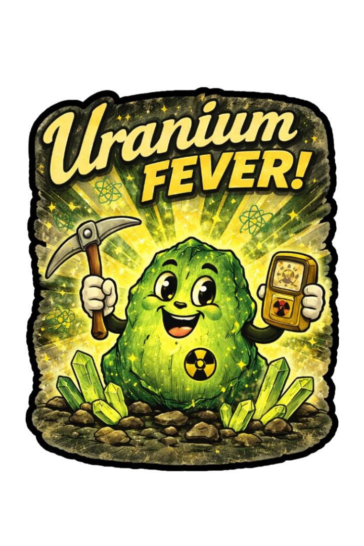 Uranium Fever Sticker | Retro Atomic Cartoon Vinyl Sticker | Nuclear Humor Laptop Sticker | Fallout-Inspired Decal