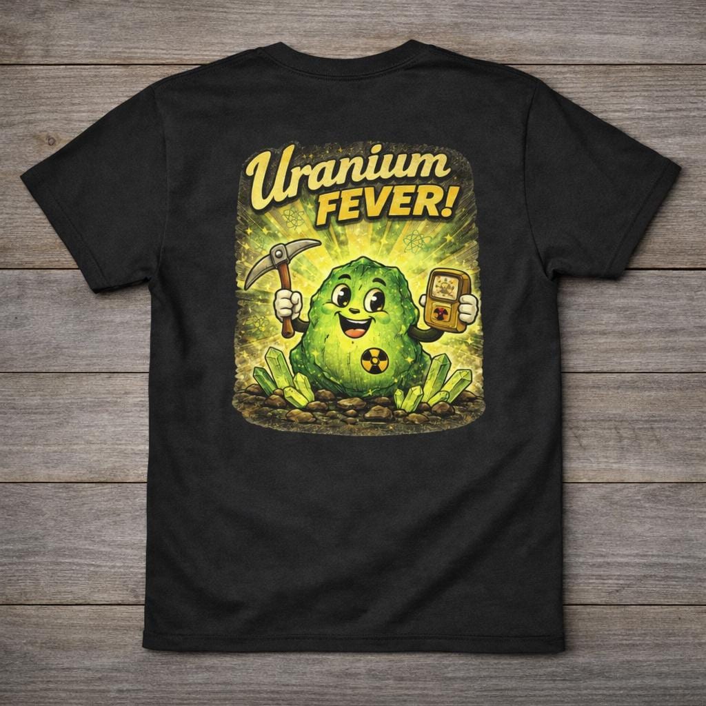 Uranium Fever Retro T Shirt | Atomic Age Cartoon Graphic Tee | Vintage 50s Style Funny Black T Shirt