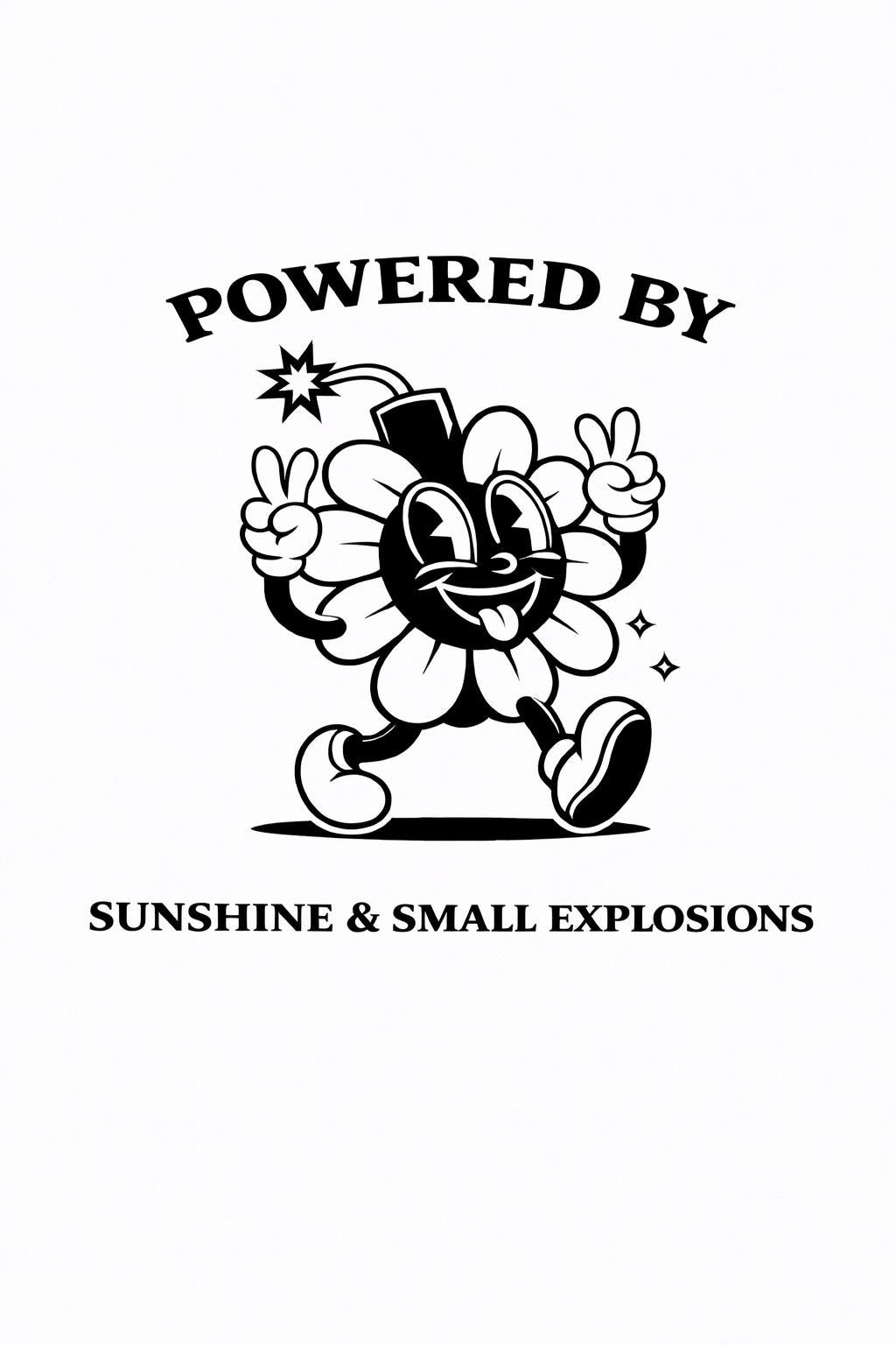 Powered by Sunshine & Small Explosions T-Shirt | Retro Atomic Flower Graphic Tee | Fallout Style Back Print Shirt