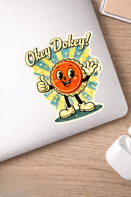 Okey Dokey! Retro Bottle Cap Sticker | Vintage 50s Cartoon Style