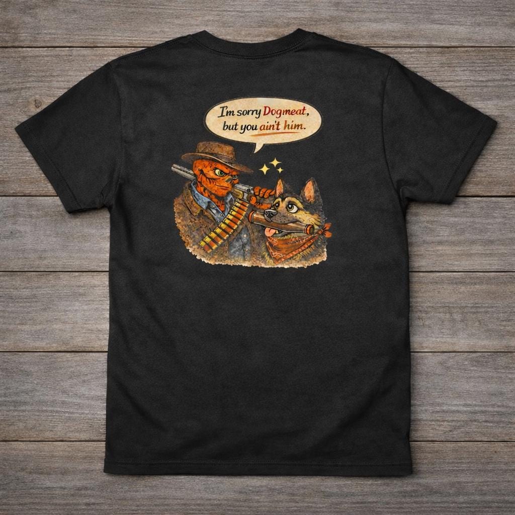 Retro Ghoul & Dogmeat T-Shirt – Post-Apocalyptic Cartoon Back Print Tee – Funny Wasteland Graphic Shirt