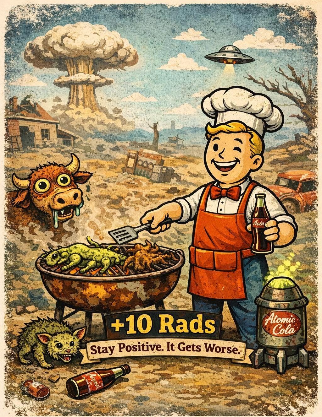 Funny Post Apocalyptic T Shirt | Retro Nuclear BBQ Shirt | Dark Humor Graphic Tee | Gamer Gift | +10 Rads Shirt