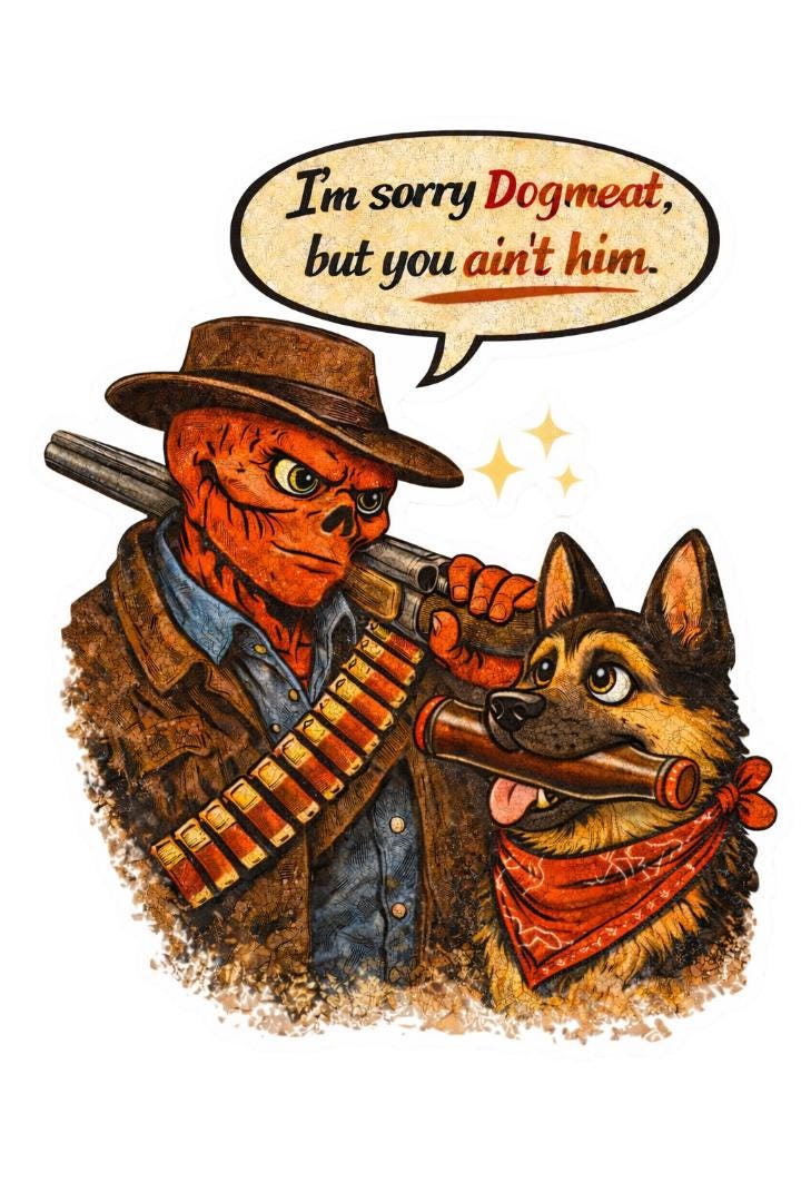 Retro Ghoul & Dogmeat Sticker – Post-Apocalyptic Cartoon Vinyl Sticker – Funny Wasteland Laptop Decal