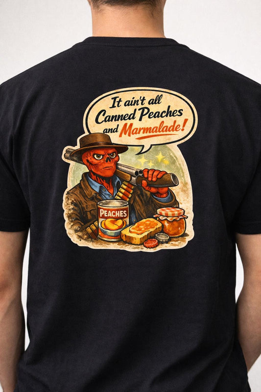 Retro Ghoul Cowboy T-Shirt – Post-Apocalyptic Western Graphic Tee – “It Ain’t All Canned Peaches and Marmalade”