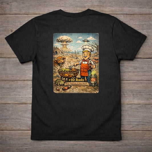 Funny Post Apocalyptic T Shirt | Retro Nuclear BBQ Shirt | Dark Humor Graphic Tee | Gamer Gift | +10 Rads Shirt