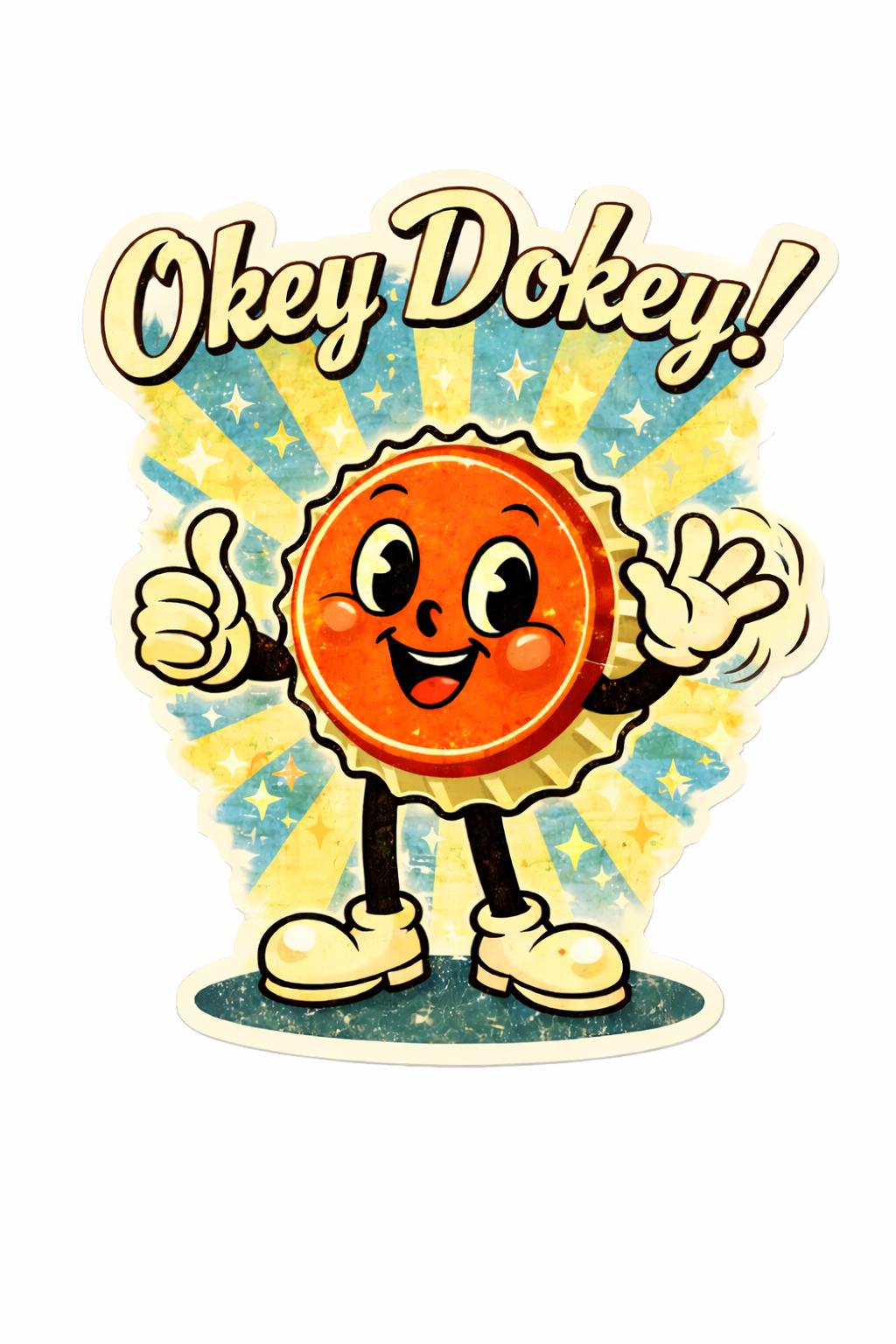Okey Dokey! Retro Bottle Cap T-Shirt | Vintage 50s Cartoon Graphic Tee
