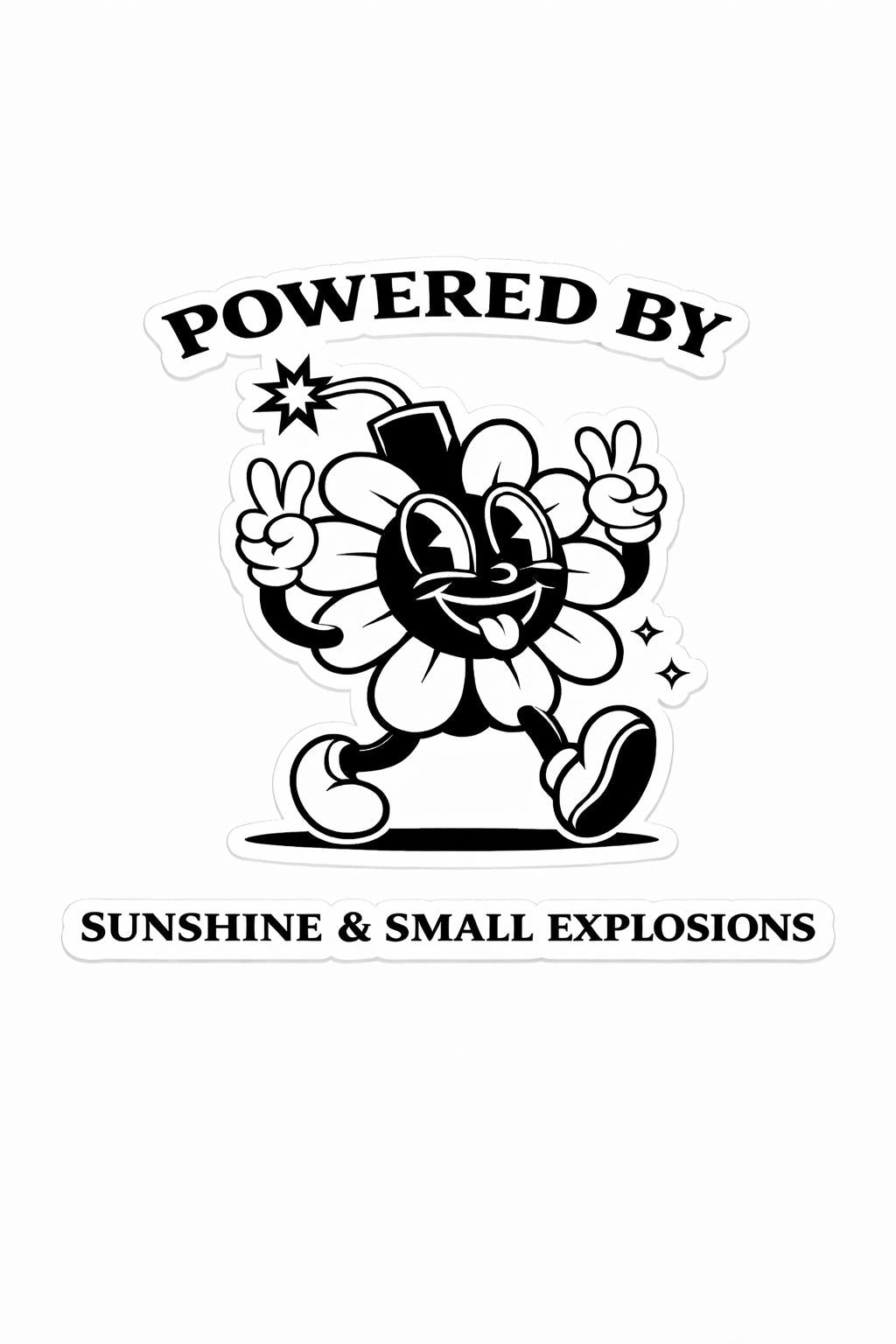 Powered by Sunshine & Small Explosions Sticker | Retro Atomic Flower Vinyl Sticker | Funny Laptop Sticker