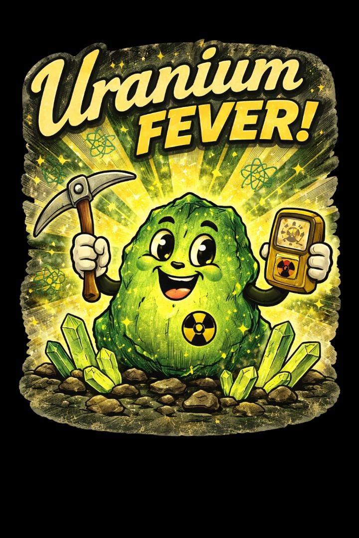 Uranium Fever Retro T Shirt | Atomic Age Cartoon Graphic Tee | Vintage 50s Style Funny Black T Shirt