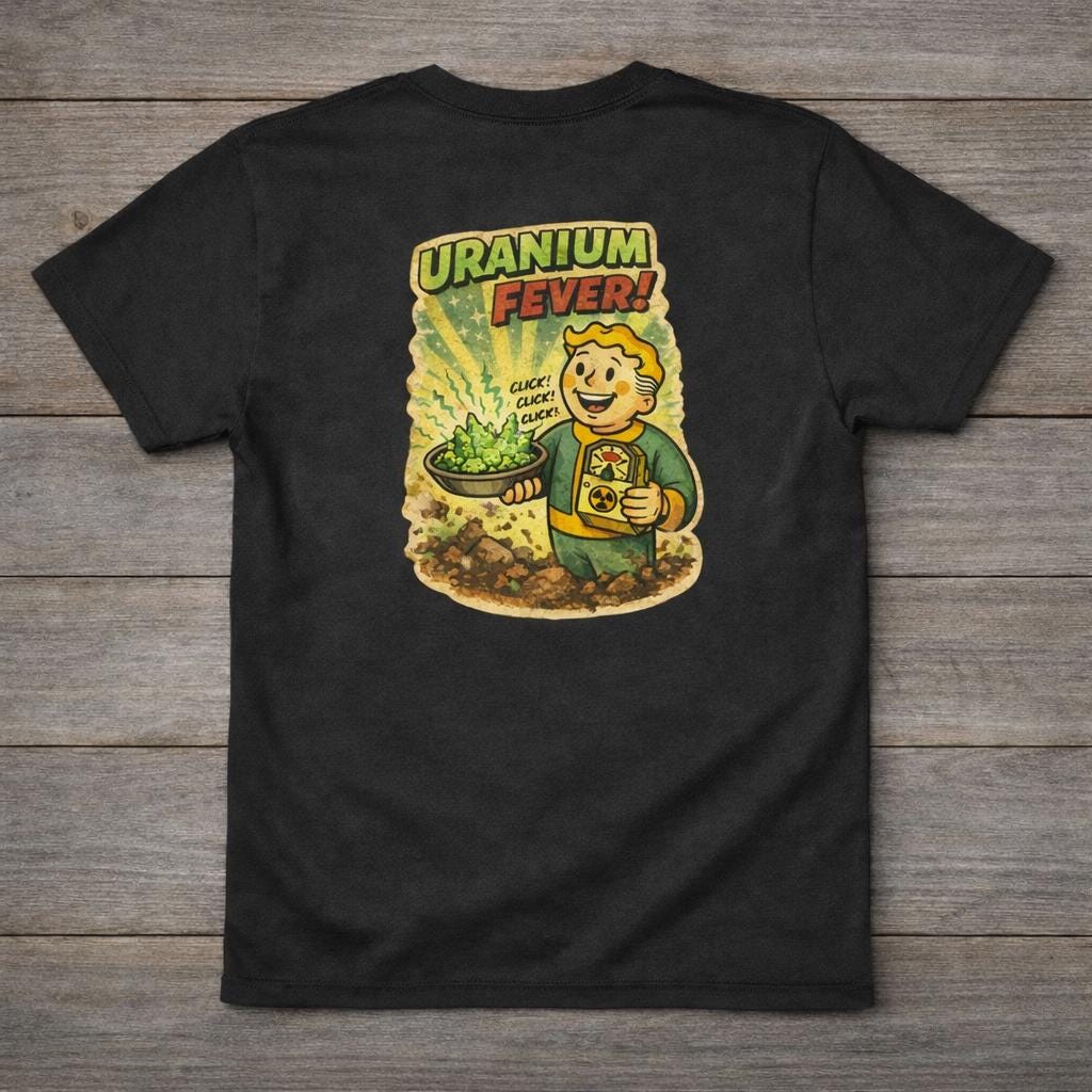 Uranium Fever Retro T Shirt | Vintage 50s Atomic Age Cartoon Graphic Tee | Retro Nuclear Art Shirt