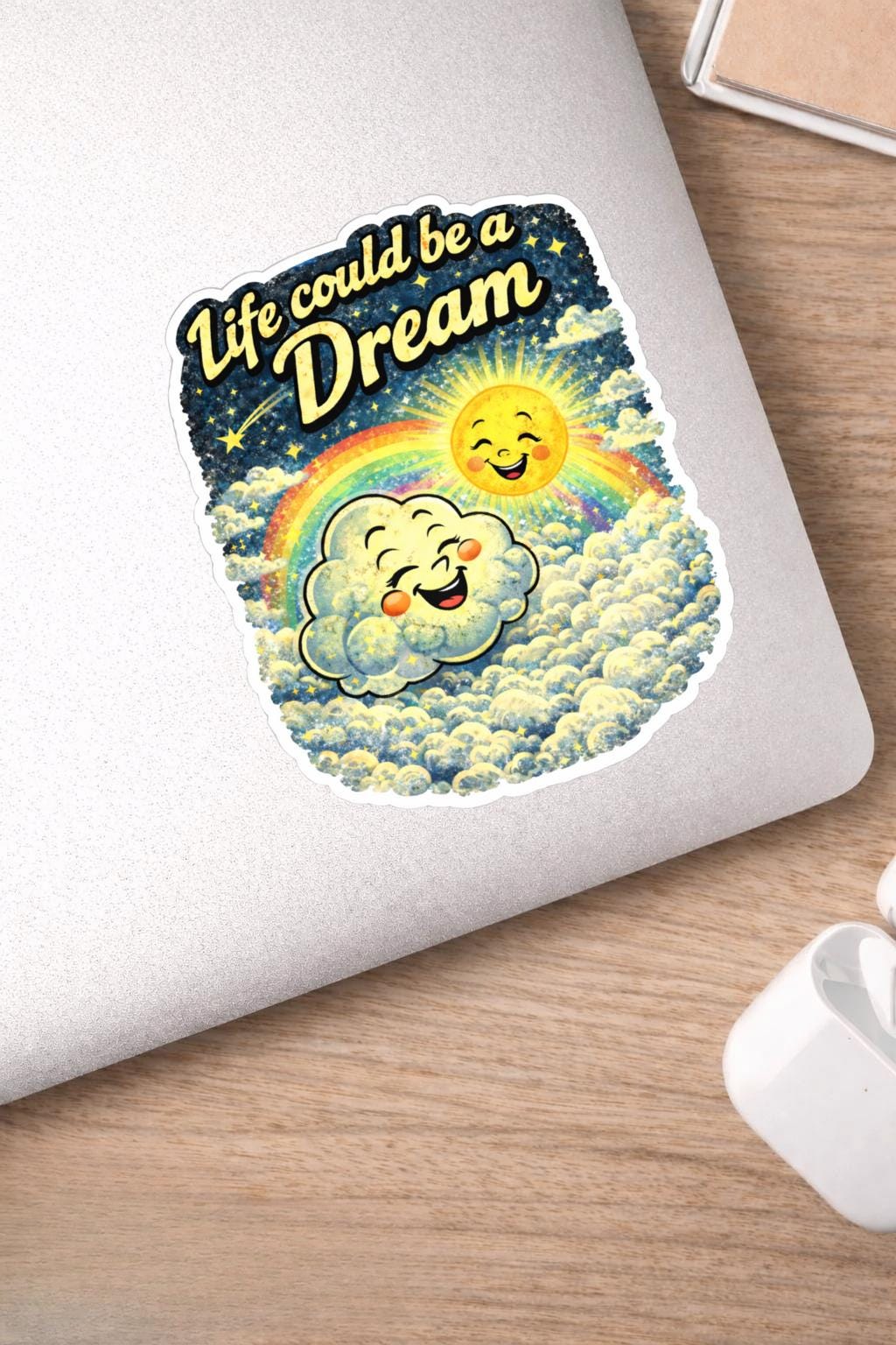 Life Could Be a Dream Retro Sticker | Cute Sun & Cloud Rainbow Vinyl Sticker | Vintage Aesthetic Laptop Sticker