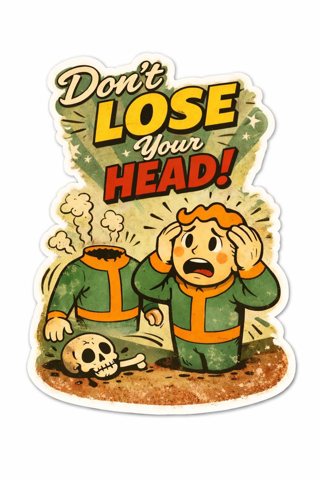 Retro 50s Atomic Cartoon T Shirt – Don’t Lose Your Head – Vintage Safety Poster Style Graphic Tee – Dark Humour Shirt